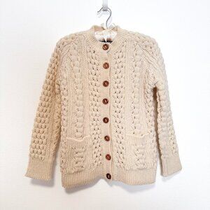 VTG John Molloy Cream Irish Wool Fisherman Knit Cardigan Sweater Size 34 | XS/S